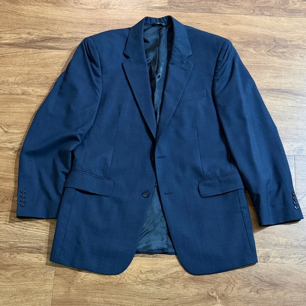 Jos.A.Bank Men Sz 42L Indigo Navy Two Button 100%‎ Wool Lined Blazer